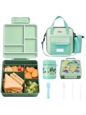 Bento Lunch Box for Kids Set, Leakproof Food Jar Pail with Insulated Lunchbag